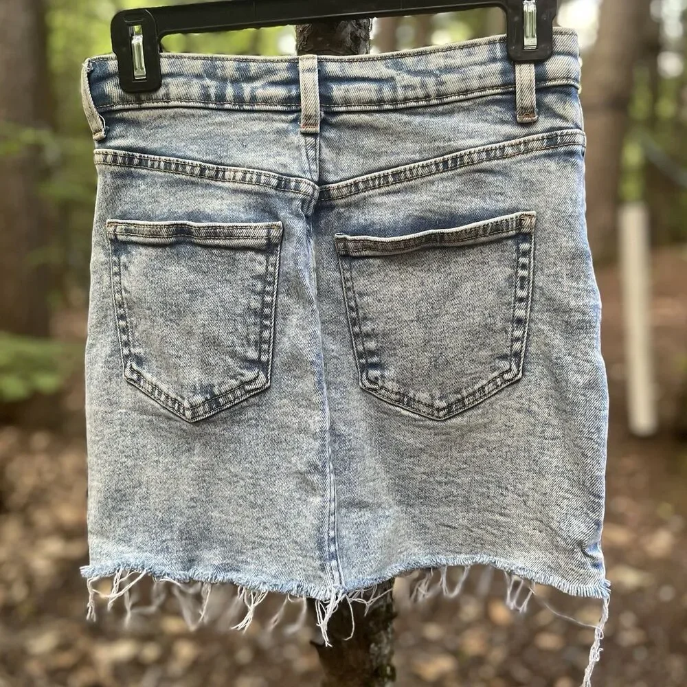 Bershka Raw Hem 90s Micro Mini High Rise Stretch Denim Jean Skirt Womens 2 Blue